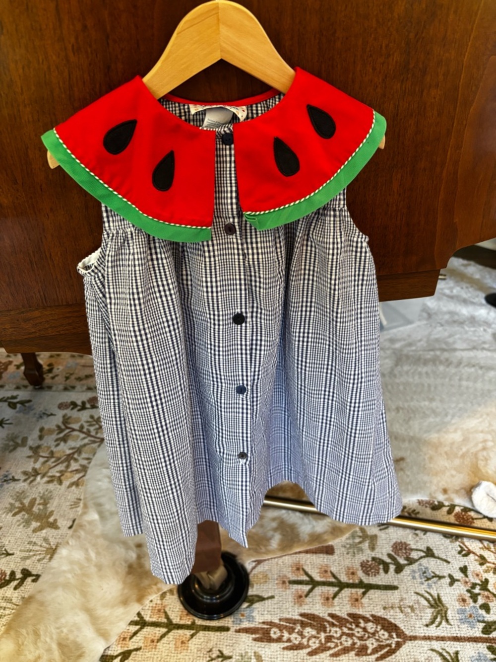 *SOLD* Girls' Samara Watermelon Collar Gingham Dress
